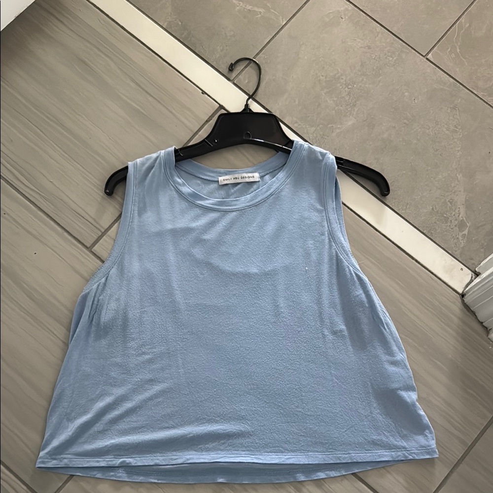 Emily Hsu Designs Blue Sleeveless Crop Muscle Tee Size Medium